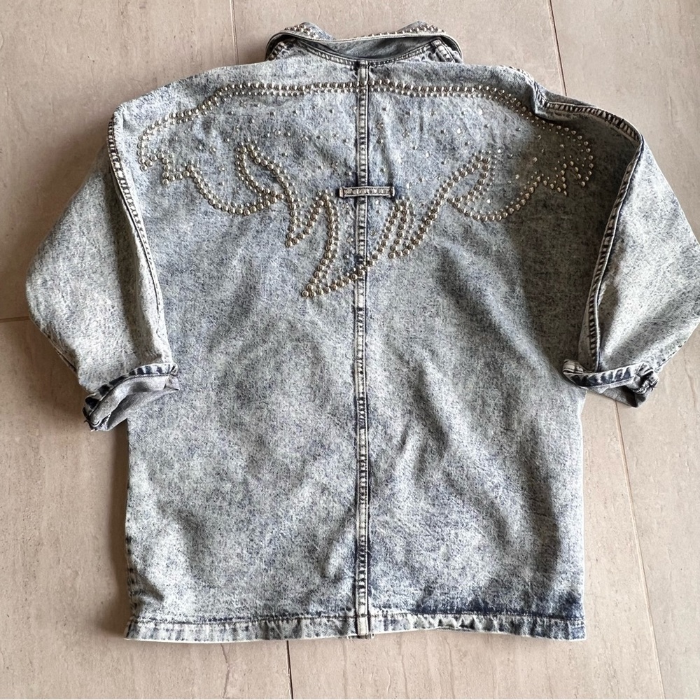 Vintage 80s Acid Washed Denim Studded Jacket Desire By Arlene - Picture 10 of 13
